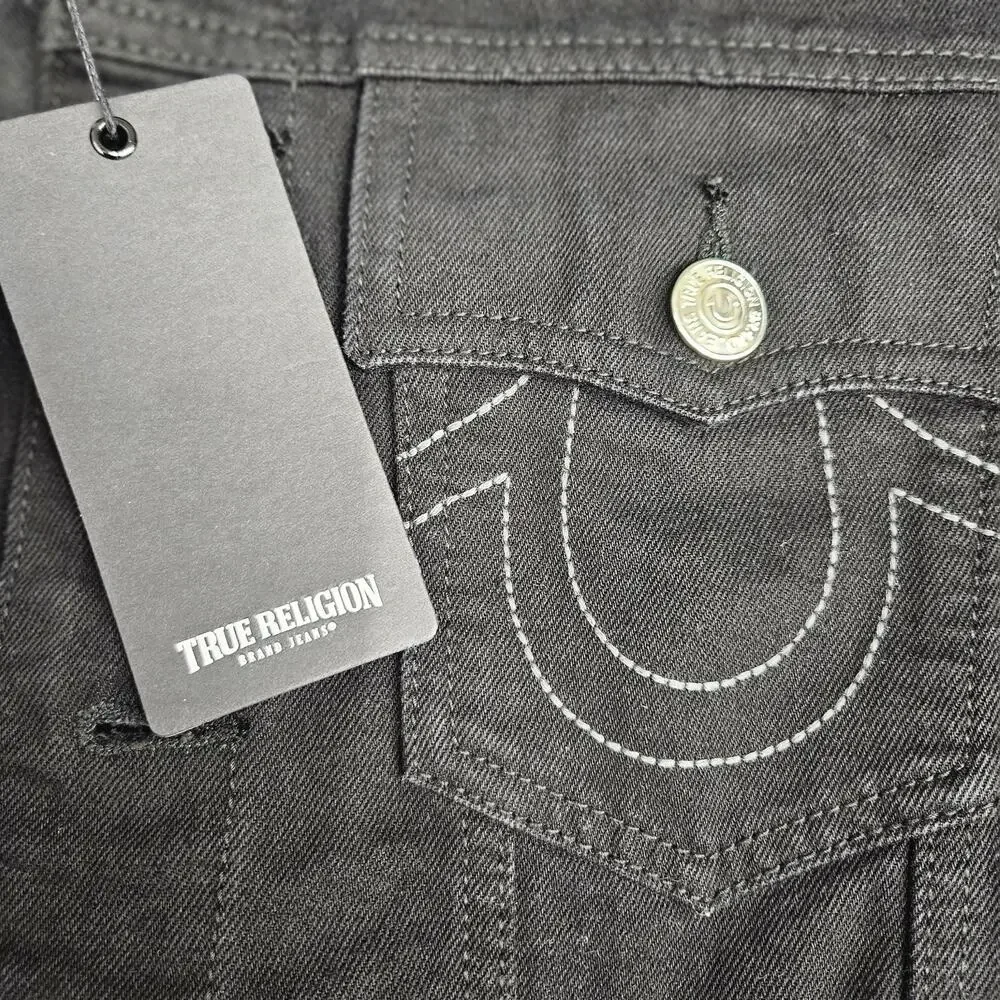 New True Religion Jacket Mens Medium Black Denim Jean Trucker Slim